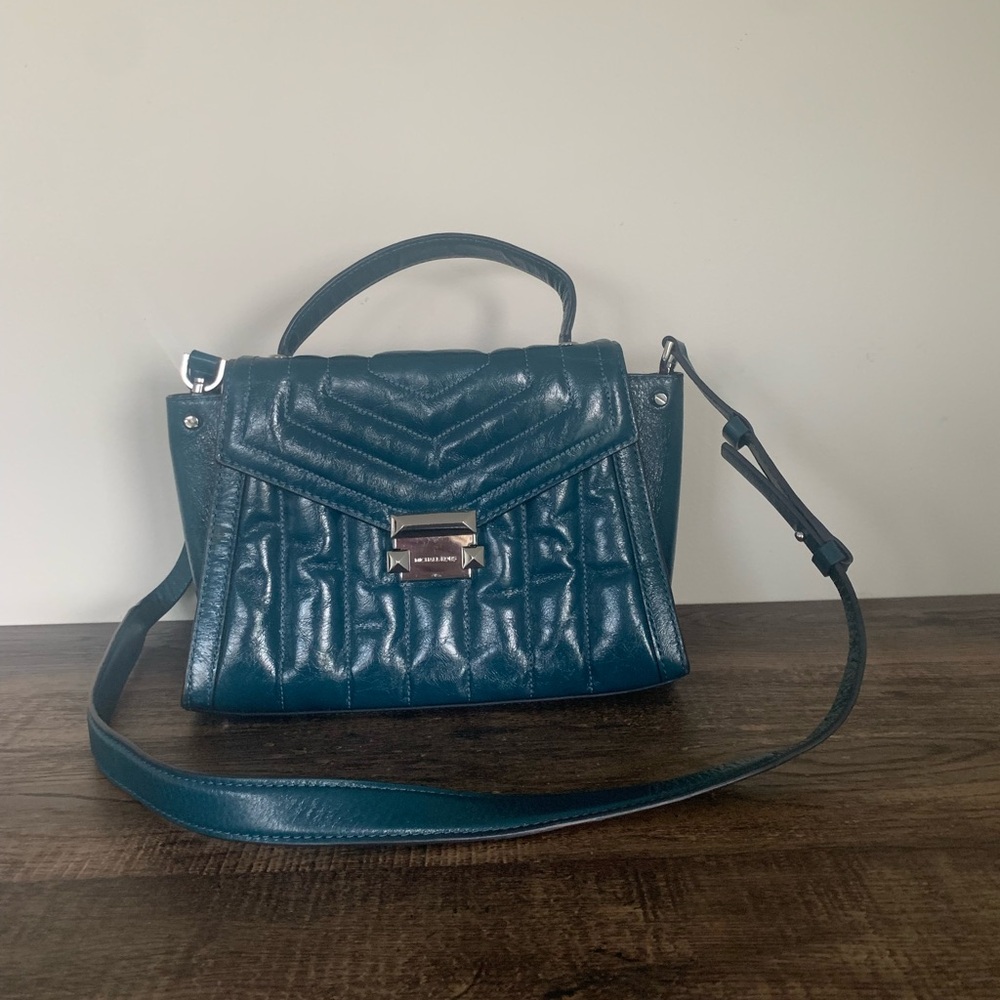 Michael Kors Leather Whitney Quilted Teal Hand Satchel Shoulder Bag Handle Strap